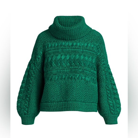 NWT Alice+ Olivia Francine Wool Cableknit Turtleneck Cropped Pullover Sweater M